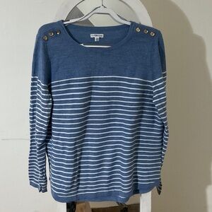 Croft & Barrow Navy and White Striped Crew Neck Sweater